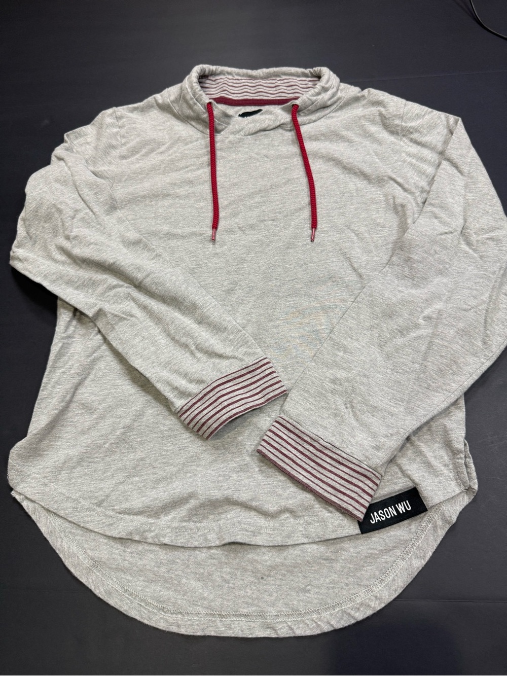 Jason Wu Light Gray Pullover with Burgundy Stripe Trim